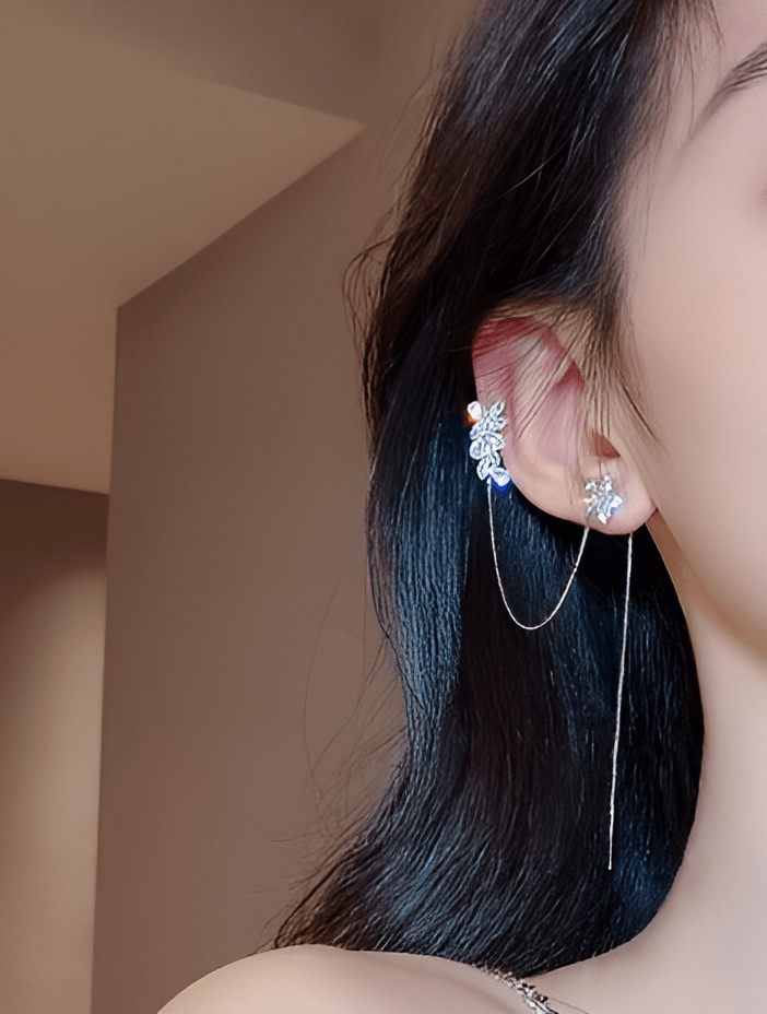 Korean Trendy Crystal CZ Ear Clip Cuff – Elegant Style, High - Class Finish - Hanaya Store