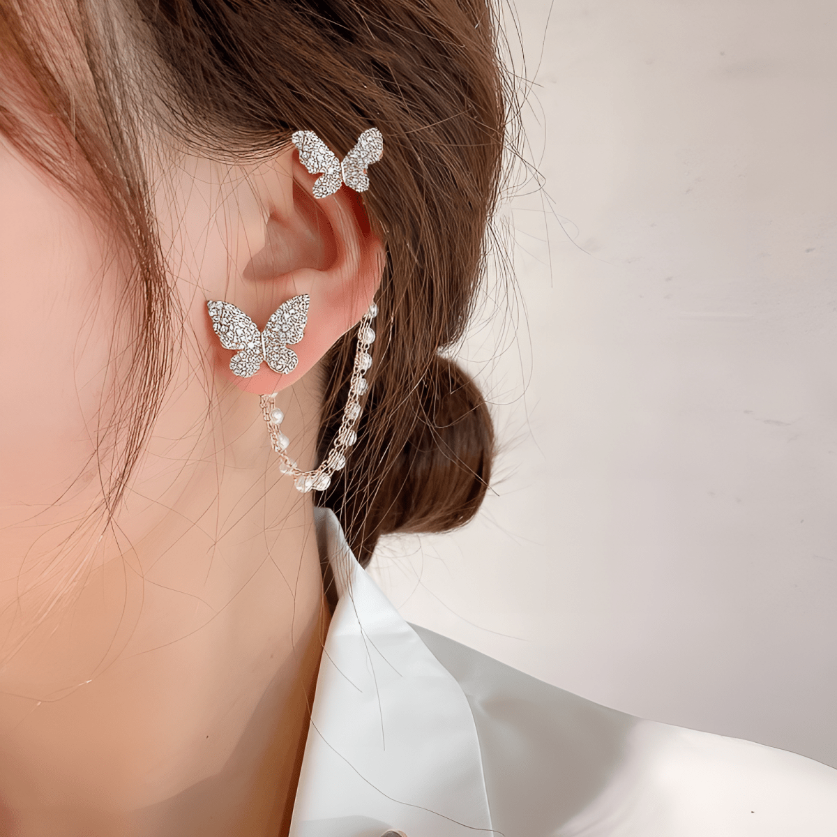 Pair Of High Quality Korean 4 Pcs Butterfly Style Ear Cuff Style Elegant Stylish Trendy Fashion Earring - Hanaya Store