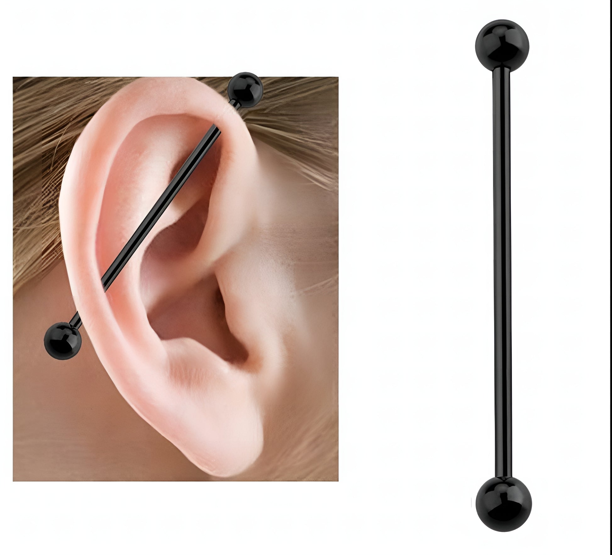 Thin 38mm Steel Industrial Barbell β 16G (1.2mm) Cartilage Ear Plug Piercing