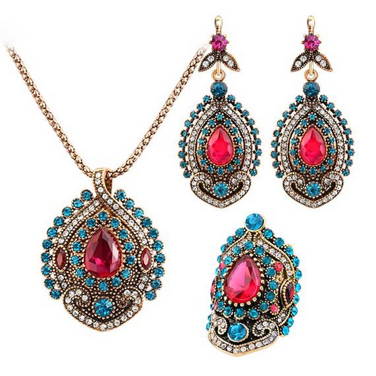 Turkish vintage 3 piece jewellery set — top searched artificial jewellery online in Pakistan at Hanaya Store