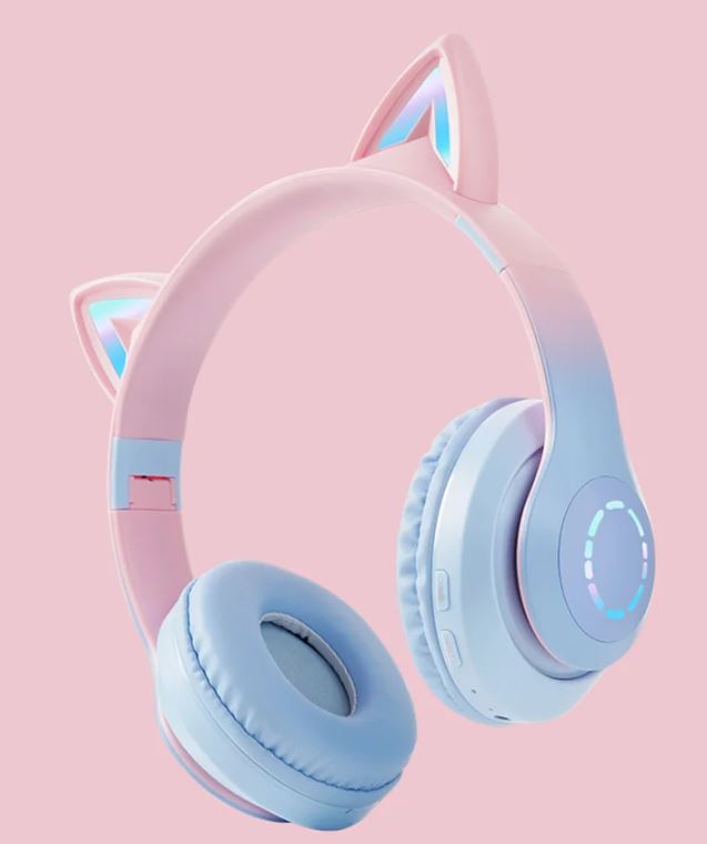 headphones handsfree Pakistan — Wireless Headphones Stereo Phone Headphones Foldable Gradient Cat Headphones LED Light Wireless Headphones Music Bluetooth Headset Gamer Headset B 39 PRO
