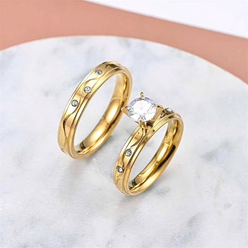 rings for girls in Pakistan — Stainless Steel Ring Two Pieces For Women Non-Tarnish legant Fashion rings Long Lasting Hypoallergenic rings