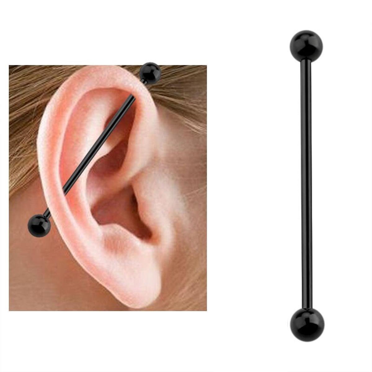 Thin 38mm Steel Industrial Barbell – 16G (1.2mm) Cartilage Ear Plug Piercing - Hanaya Store
