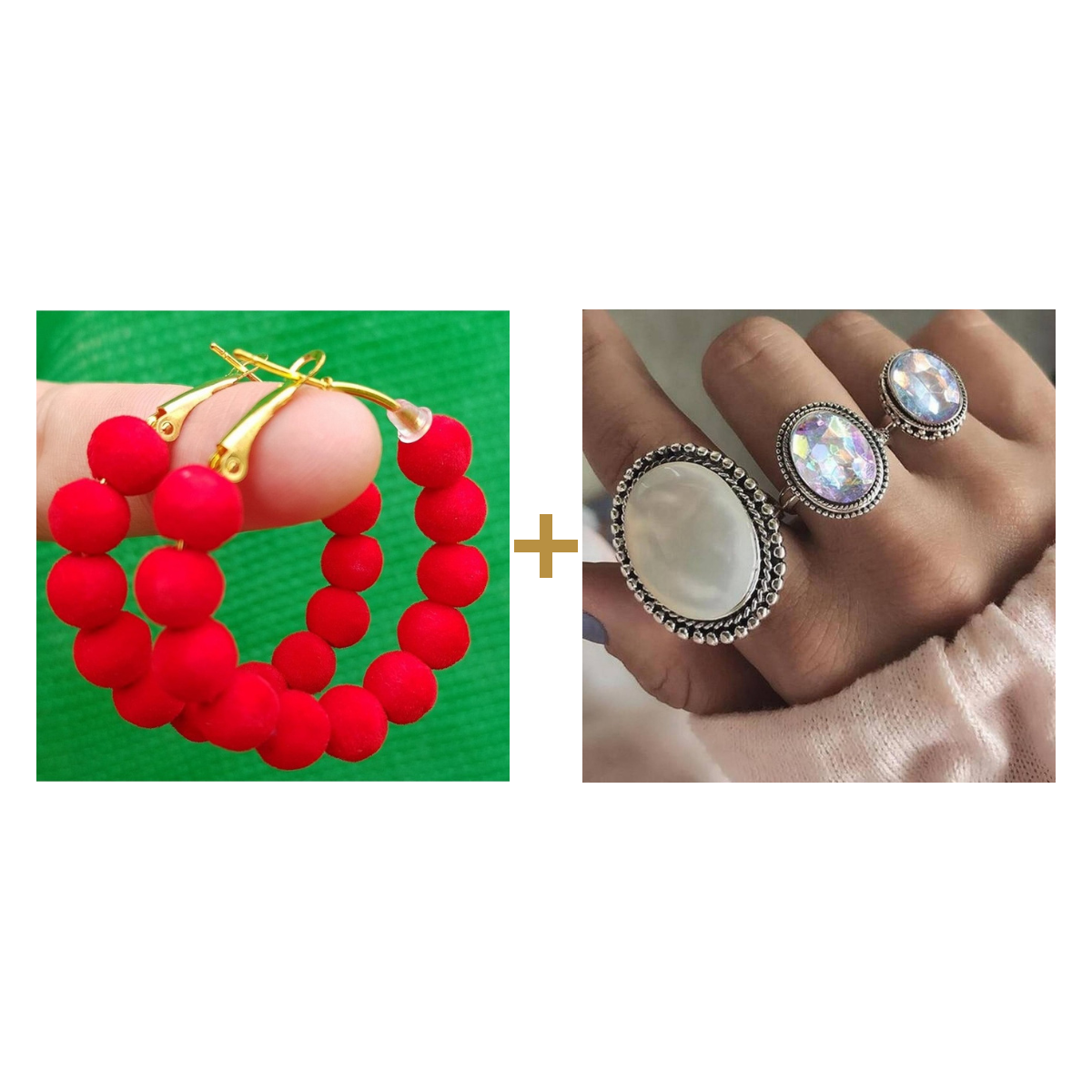 Hoop Earrings + Charm Ring bundle