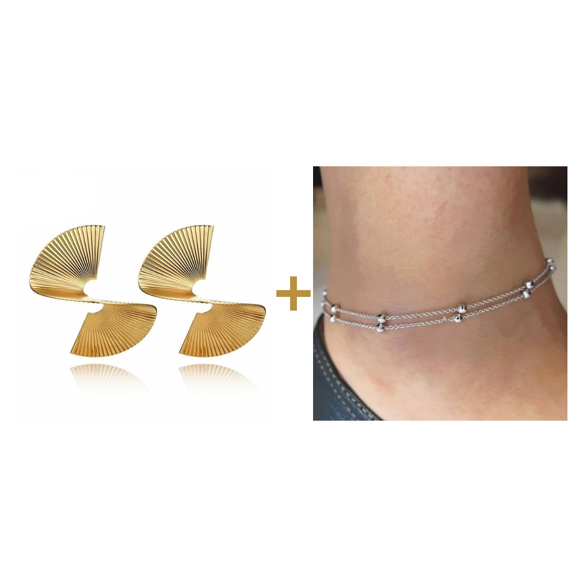 Geometric Spiral Earrings + Silver Bead Bracelet bundle