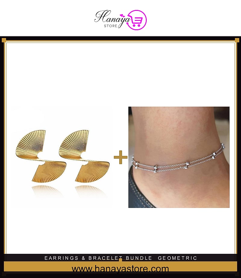 Geometric Spiral Earrings + Silver Bead Bracelet bundle