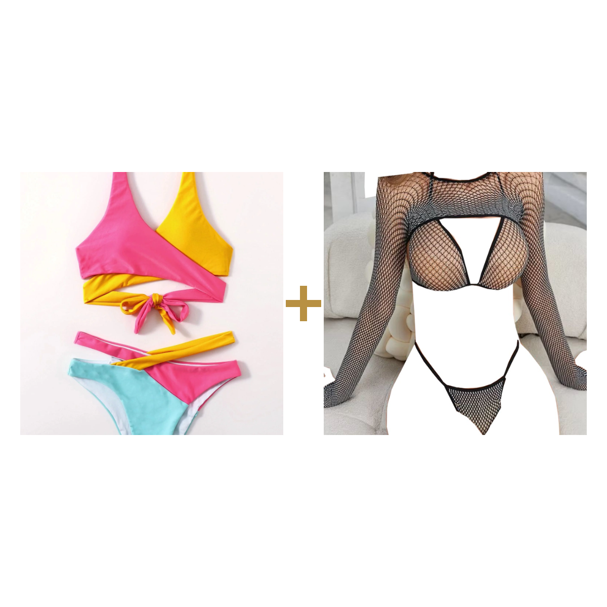 European Bra Set + Fishnet Lingerie bundle