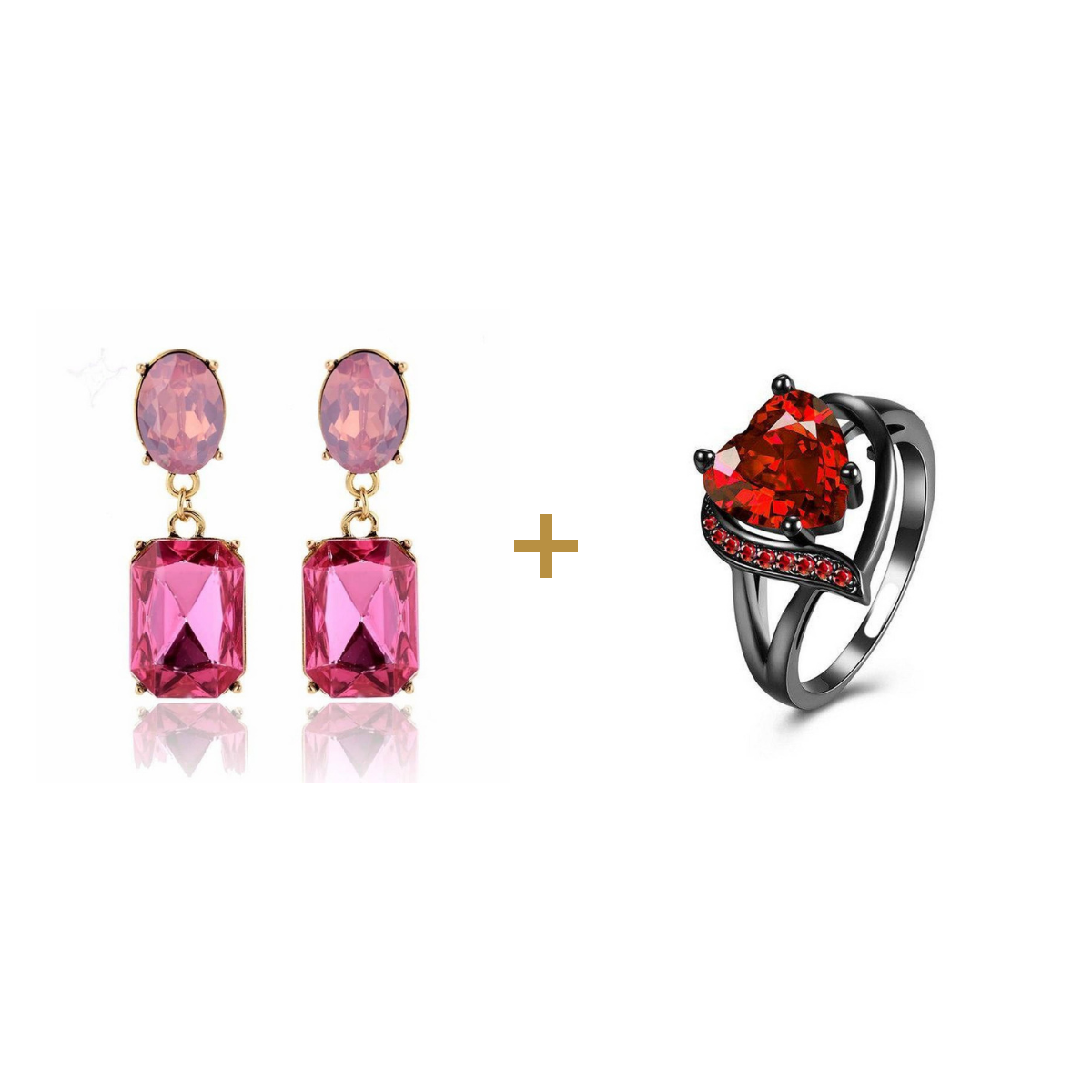 Candy Drop Earrings + Red Zircon Lover Ring bundle