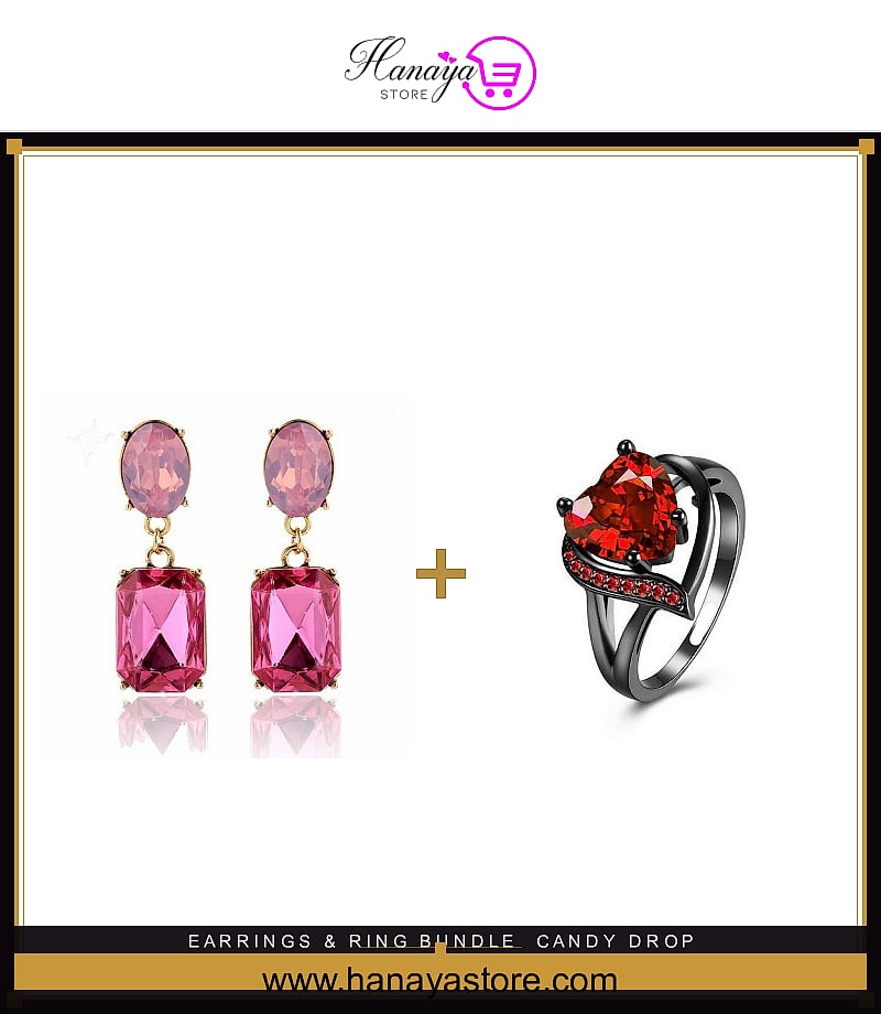 Candy Drop Earrings + Red Zircon Lover Ring bundle