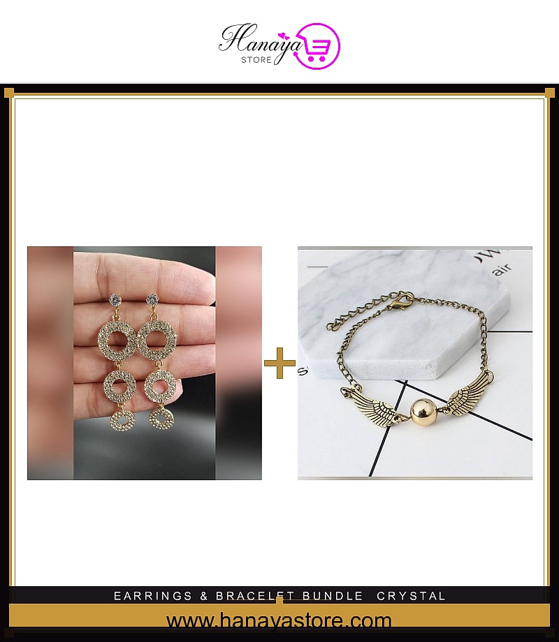 Crystal Rhinestone Hoop Earrings + Wings Bracelet bundle