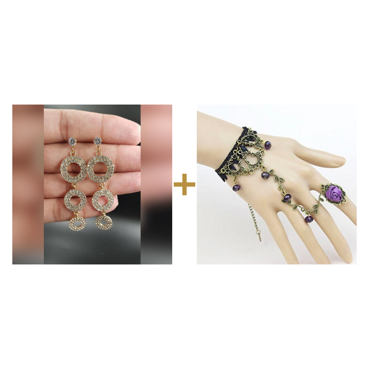 Rhinestone Hoop Earrings + Purple Turkish Choker bundle