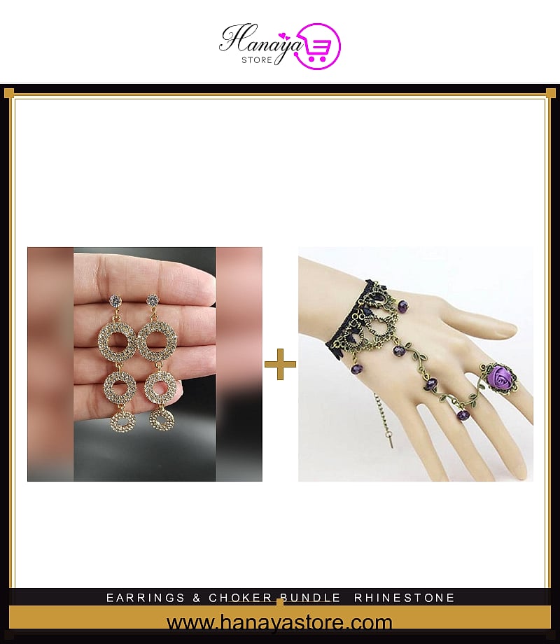 Rhinestone Hoop Earrings + Purple Turkish Choker bundle
