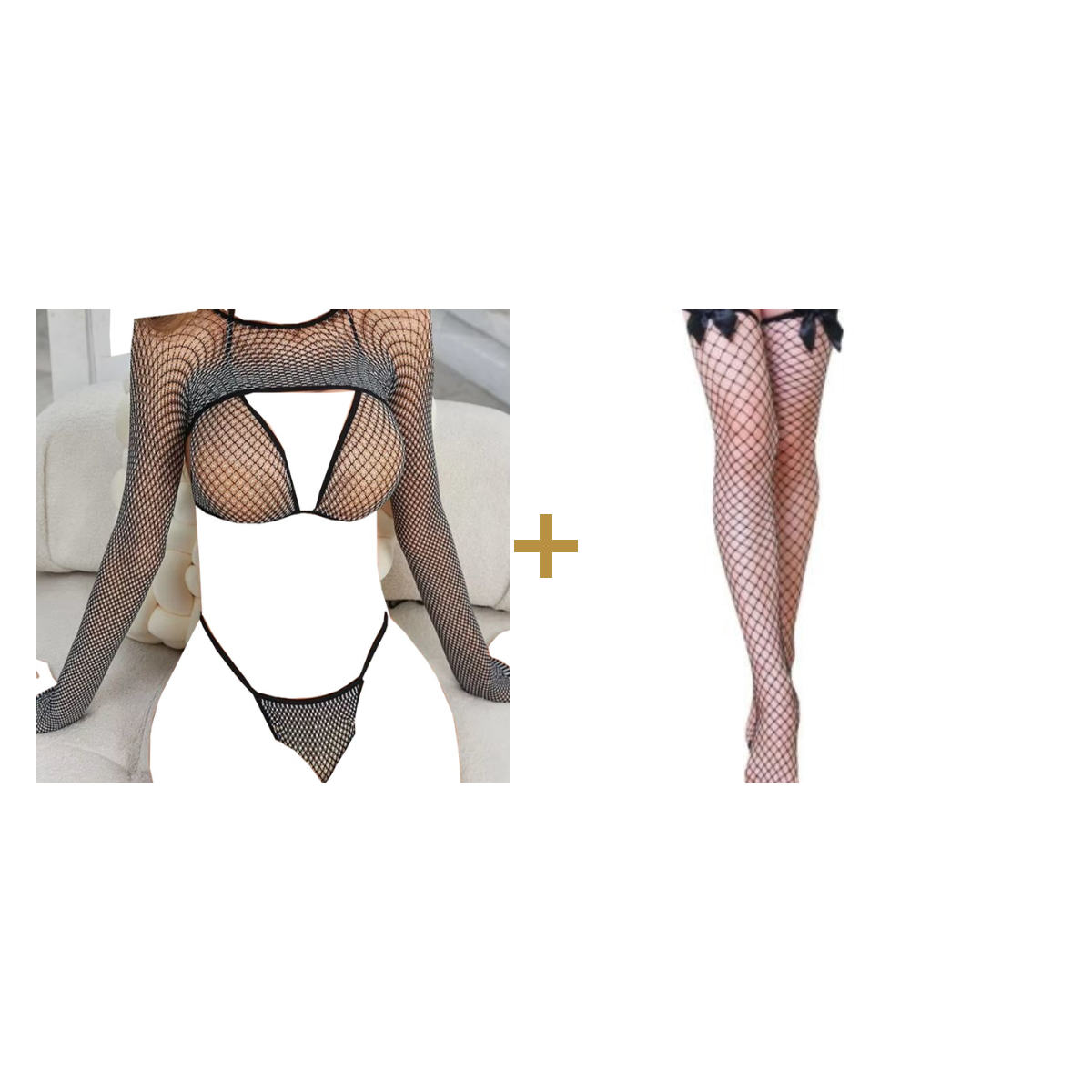 Fishnet Lingerie + Thigh High Stockings bundle