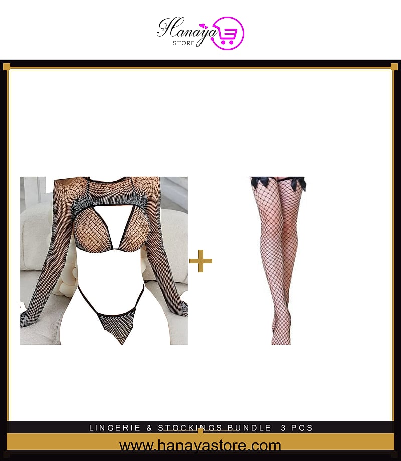 Fishnet Lingerie + Thigh High Stockings bundle