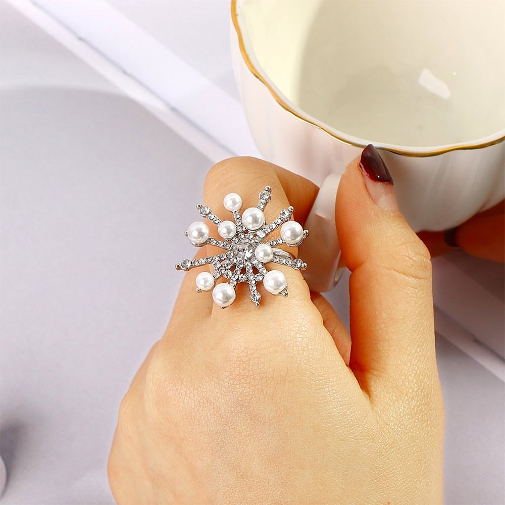Fashion Trendy Jewelry Peal & Crystal Classy Adjustable Ring For Women – Lifestyle – Buy Accessories Pakistan | Hanaya