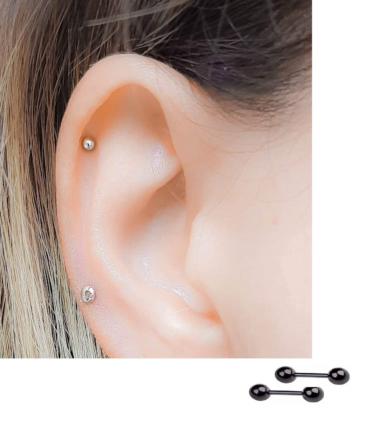 Small 2 Pieces Steel 3mm Pair Ear Plugs Piercing Barbell Cartilage Ear Jewelry – View 4 – Earrings | Hanaya Pakistan