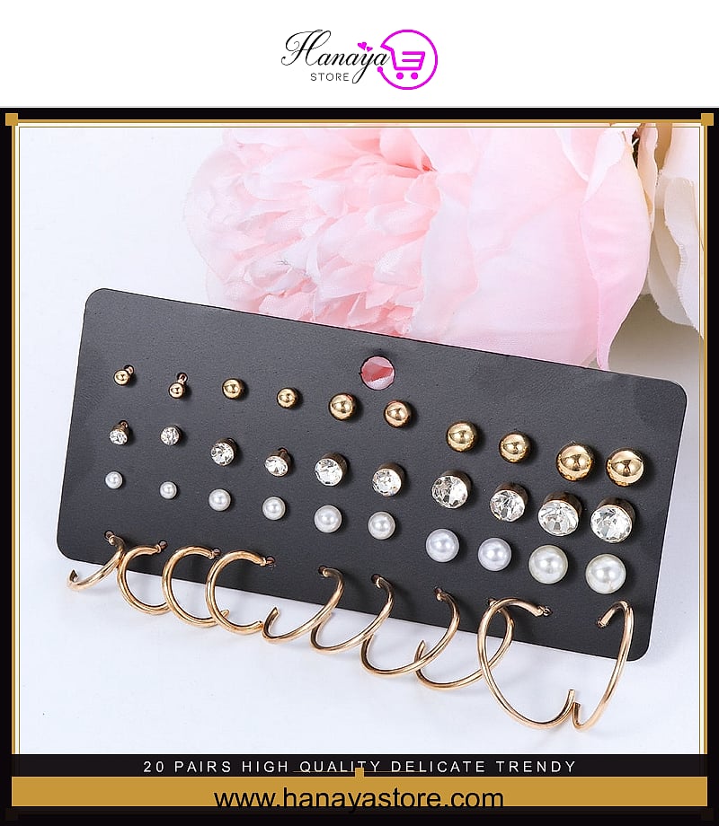 20 Pairs High Quality Delicate Trendy Earring Pack – Earrings Online in Pakistan | Hanaya