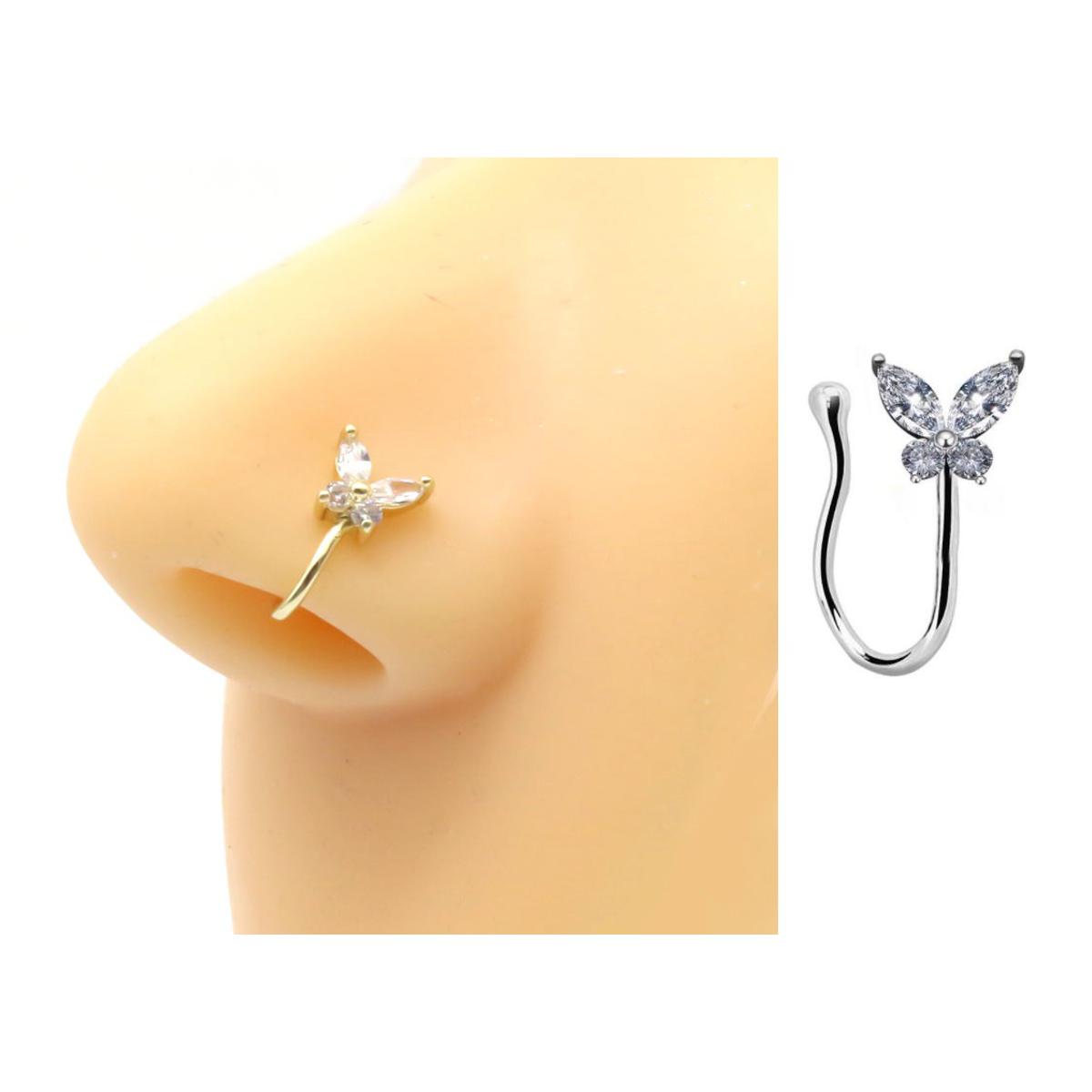 Non Piercing Adjustable Thin Clip On Nose Pin Elegant Nostril Body Jewelry – Image 2 of 3