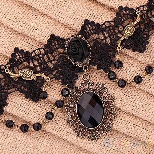 Trendy Vintage Black Flower Lace Choker Necklace Beads Chain Pendant Rose Style -FREE Gift Box – Lifestyle – Buy Accessori...