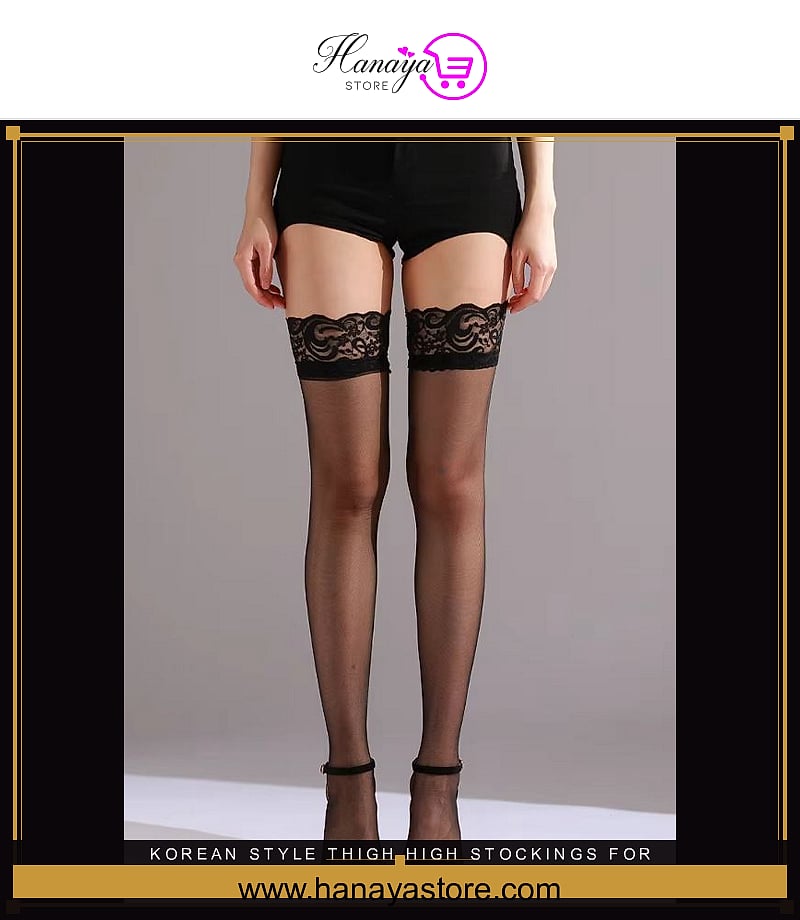 Korean Style Thigh High Stockings for Women Sheer Lace Stay Up Hosiery Lingerie Tights & Pantyhose for Girls & Women – Acc...