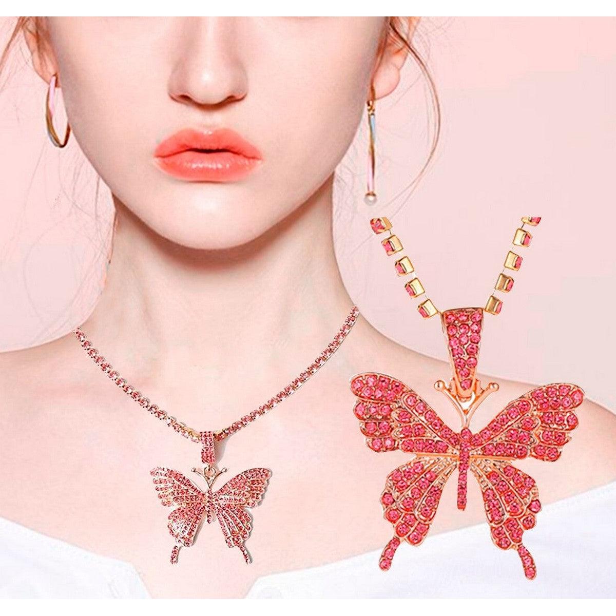 Trendy Classy Fully Crystal Butterfly Necklace For Girls – Accessories Online in Pakistan | Hanaya