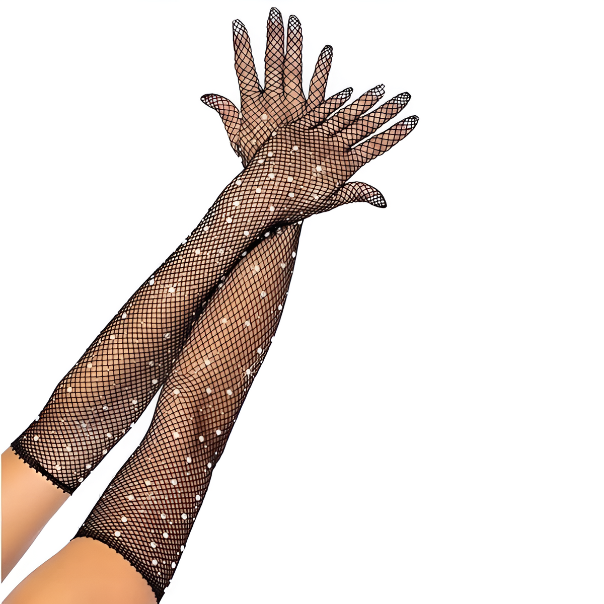 Fishnet Lace Hollow Elasticity Crystals Long Hand Lolita Gloves Sleeves Sleeve Fashionable Women Gloves Arm Cuff Party Wear
