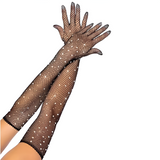 Fishnet Lace Hollow Elasticity Crystals Long Hand Lolita Gloves Sleeves Sleeve Fashionable Women Gloves Arm Cuff Party Wear