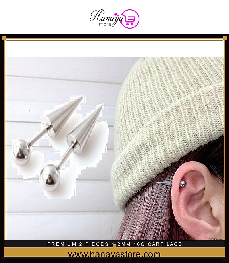 Premium 2 Pieces 1.2MM (16G) Cartilage Piercing Ball Spike Earrings – Earrings Online in Pakistan | Hanaya