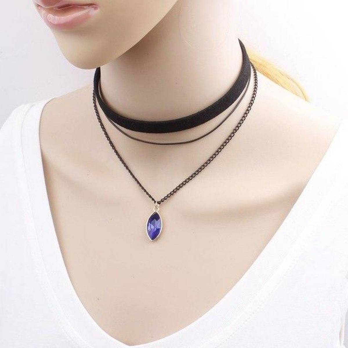 Choker Necklace Rhinestone Lace Chokers Black Necklace Big Crystal – Close Up – Accessories | Hanaya Pakistan