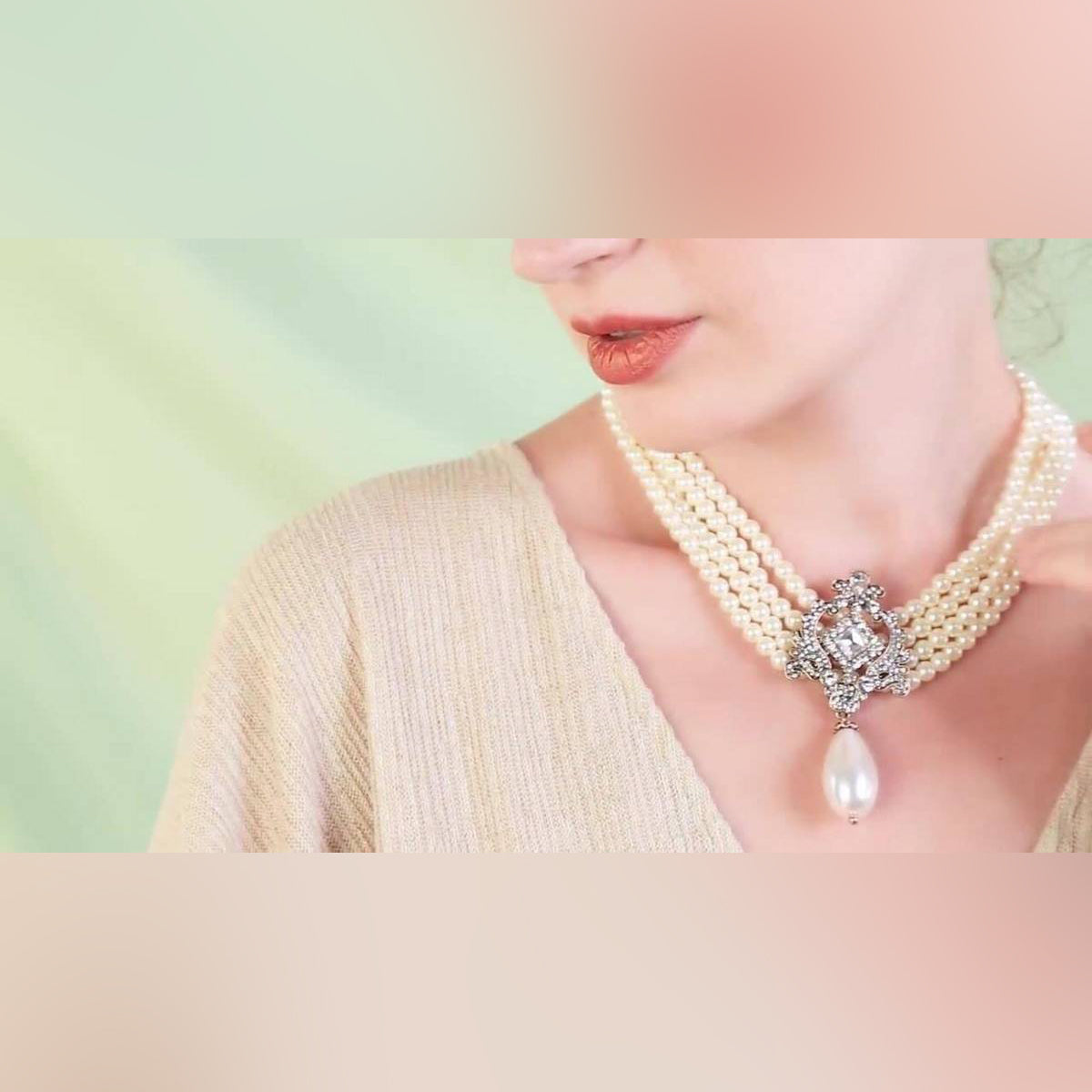 Trendy Classy Princess Queen Styled Necklace 6 layered Pearl And Crystalled For Women – Accessories Online in Pakistan | H...