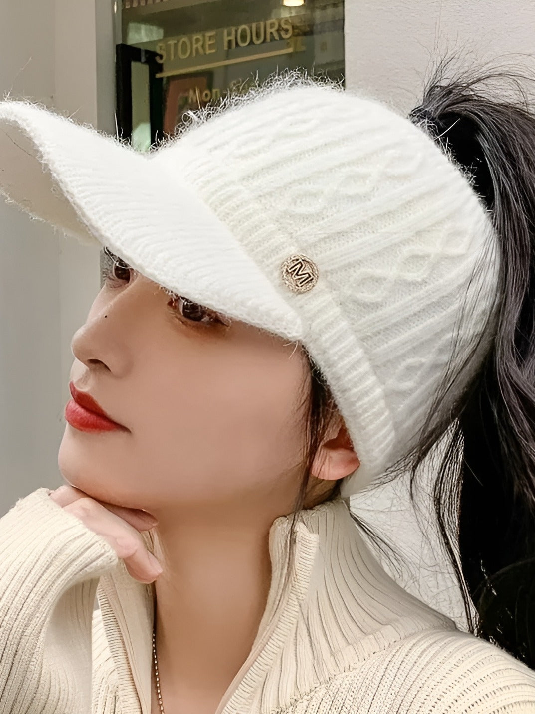 Women Winter Thick Warm Rabbit Hair Knit Hat Cap Female Golf Baseball Caps Visor Korean High Ponytail Hats – Buy caps & hair bands online in Pakistan