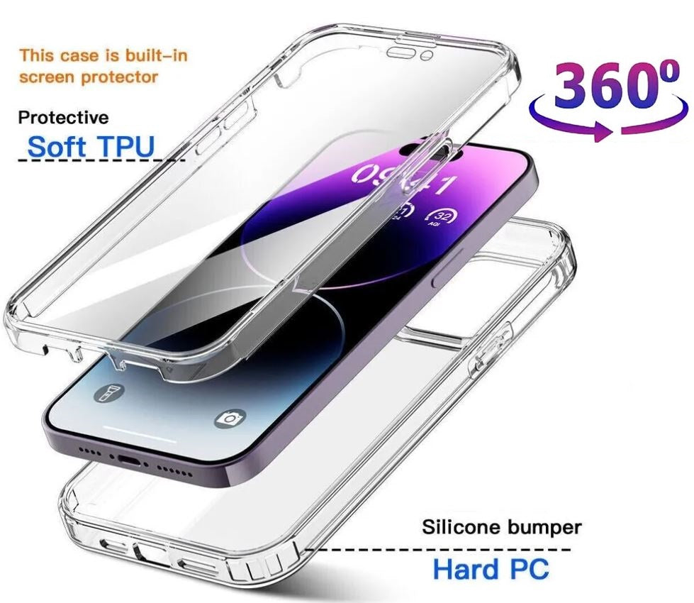 360° Full Body Case for iPhone 14/15 Pro 14/15 Pro Max - Double-Sided Clear Silicone TPU Cover – Close Up – Accessories | ...