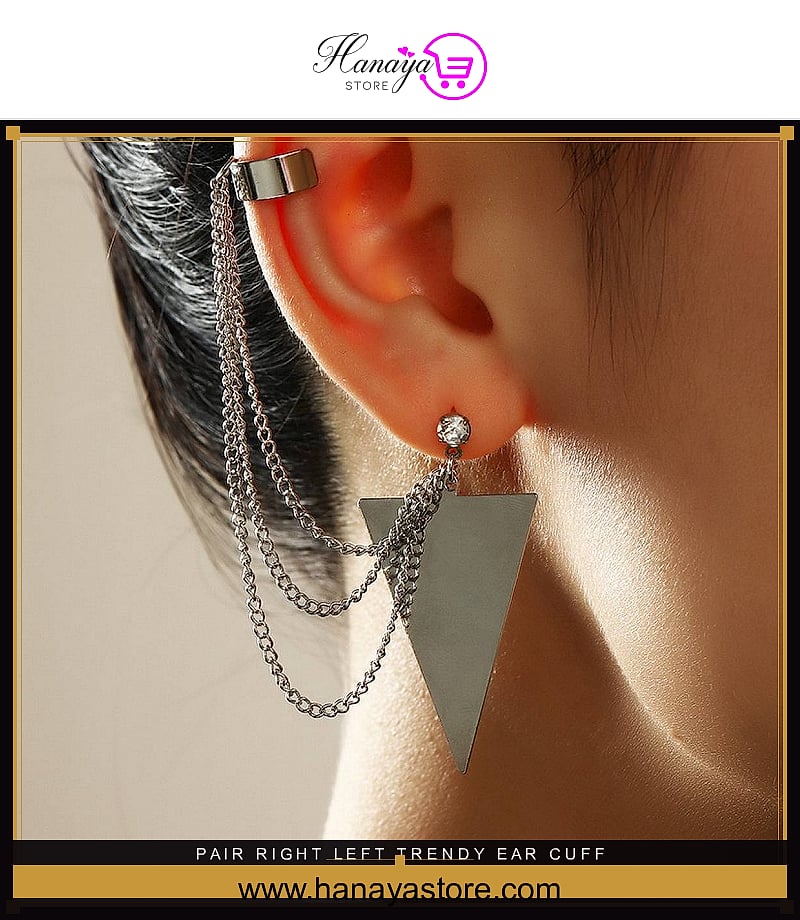 Pair Right & Left Trendy Ear Cuff Triangle Tassel Chain Earring – Earrings Online in Pakistan | Hanaya