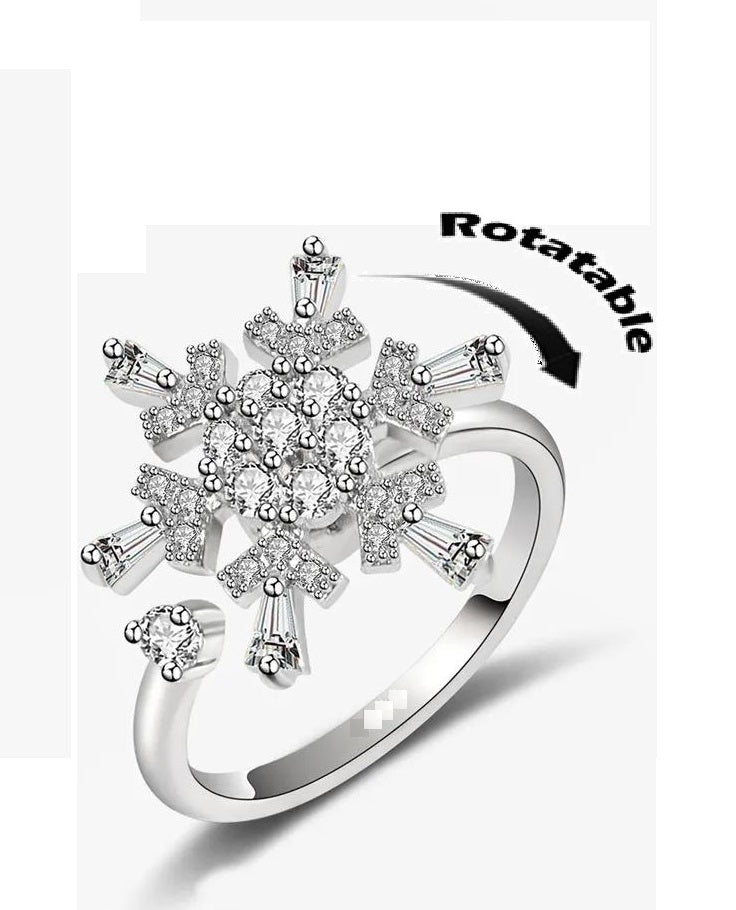 ROTATABLE Adjustable Silver Zircon Flower Ring for Women Anti Anxiety Rings– One Size Fashion Jewelry for Party, Wedding, Gift & Daily Wear