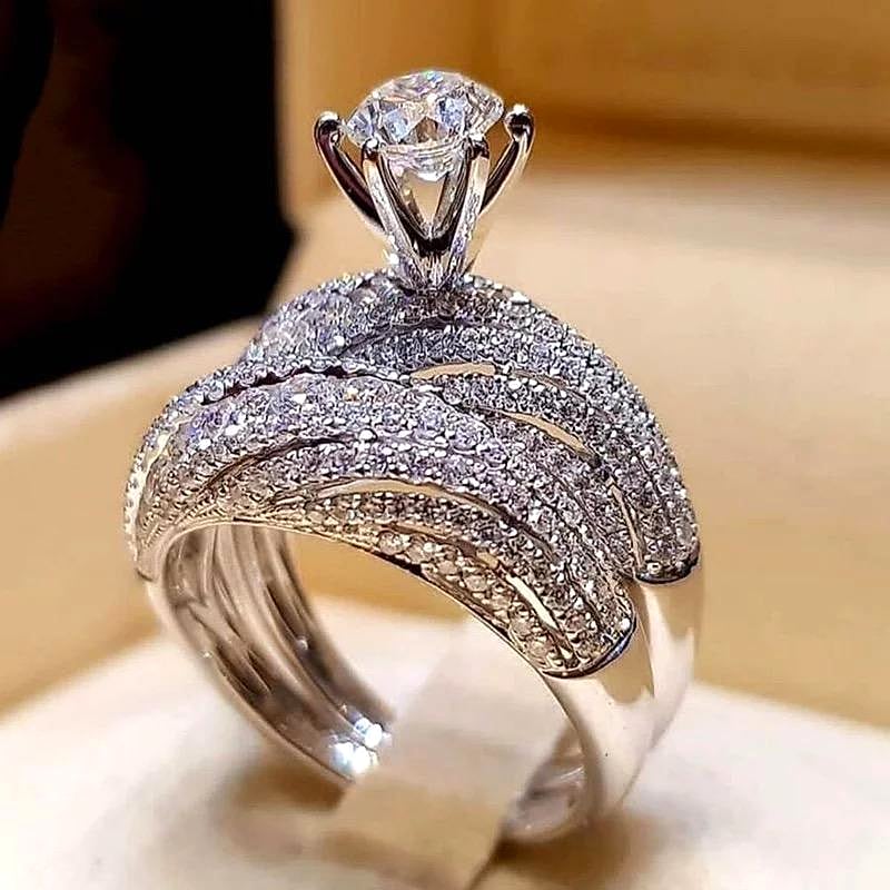 Trendy High Class Silver 2 Pieces Gem CZ Ring For Women – Lifestyle – Buy Accessories Pakistan | Hanaya