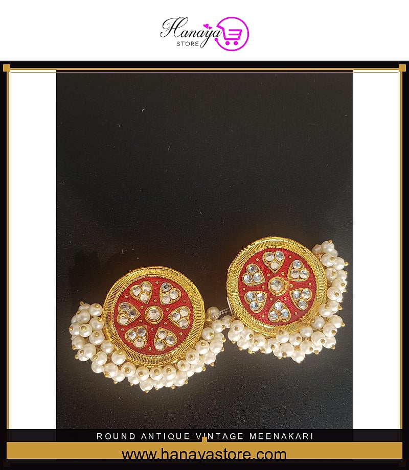Round Antique Vintage Meenakari Handmade Elegant Earrings – Earrings Online in Pakistan | Hanaya