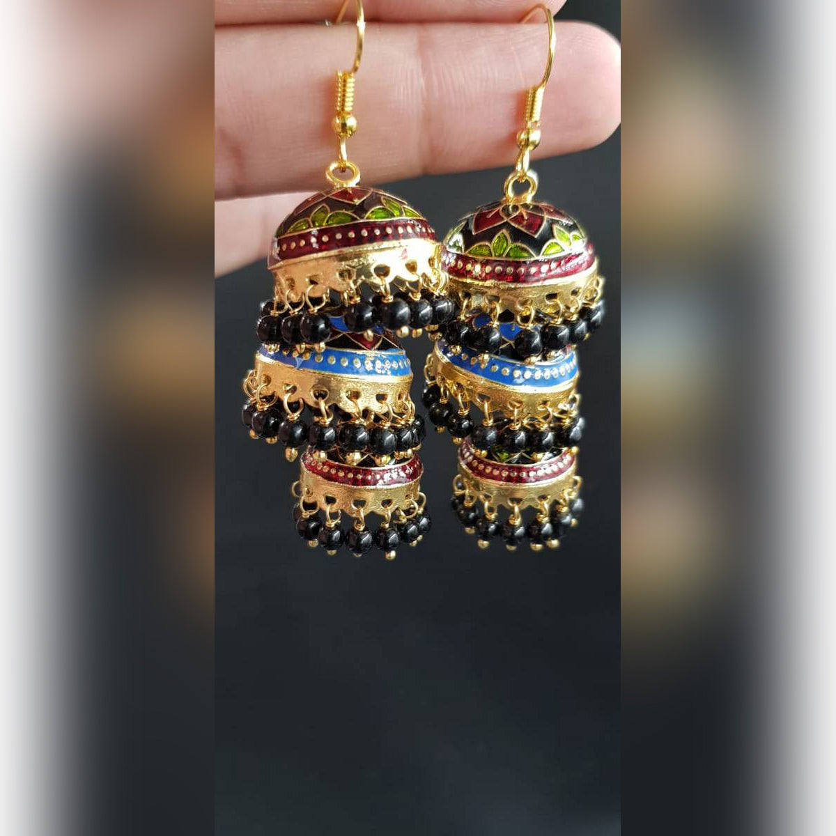 Trendy Geometric 3 Layered Traditional Classy Elegant Royal Earring – Earrings Online in Pakistan | Hanaya