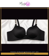 Padded Seamless Wireless Soft Bra Women's Bras Padded Seamless Wireless Crystal Strap Soft Palm Pad Design Four Rows Of 