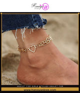 Korean heart love 2-layered long anklet for girls – stylish payal Pakistan – Hanaya Store