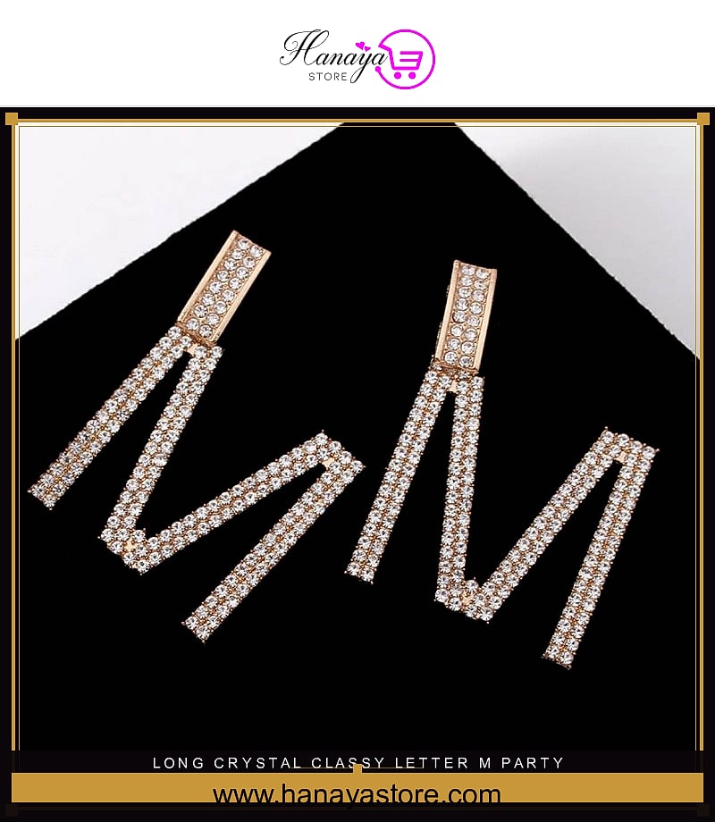 Long Crystal Classy Letter M Party Wedding Trendy Earring – Accessories Online in Pakistan | Hanaya