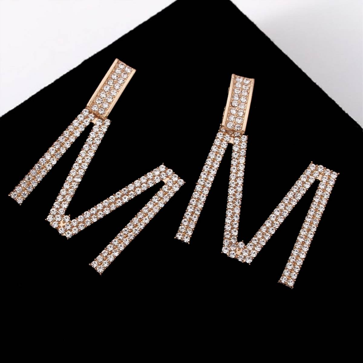 Long Crystal Classy Letter M Party Wedding Trendy Earring – Accessories Online in Pakistan | Hanaya