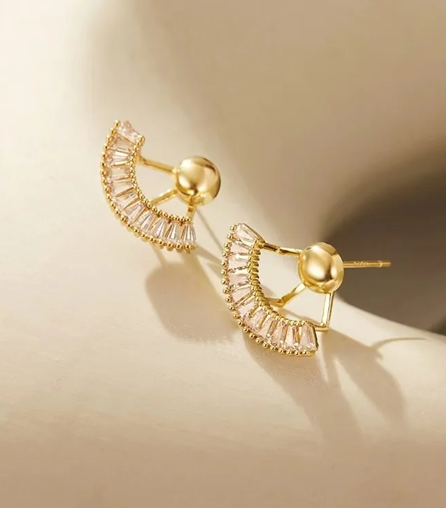 Front Back Earrings Stylish Hanging Drop & Huggie Designs Crystal Earring – Image 4 of 4