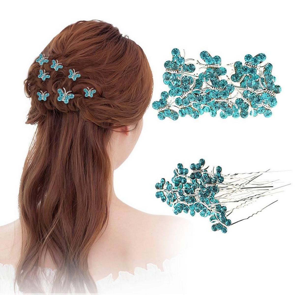 HS Crystal Rhinestone PINK Butterfly 4 HAIR PIN Clips – Close Up – Accessories | Hanaya Pakistan