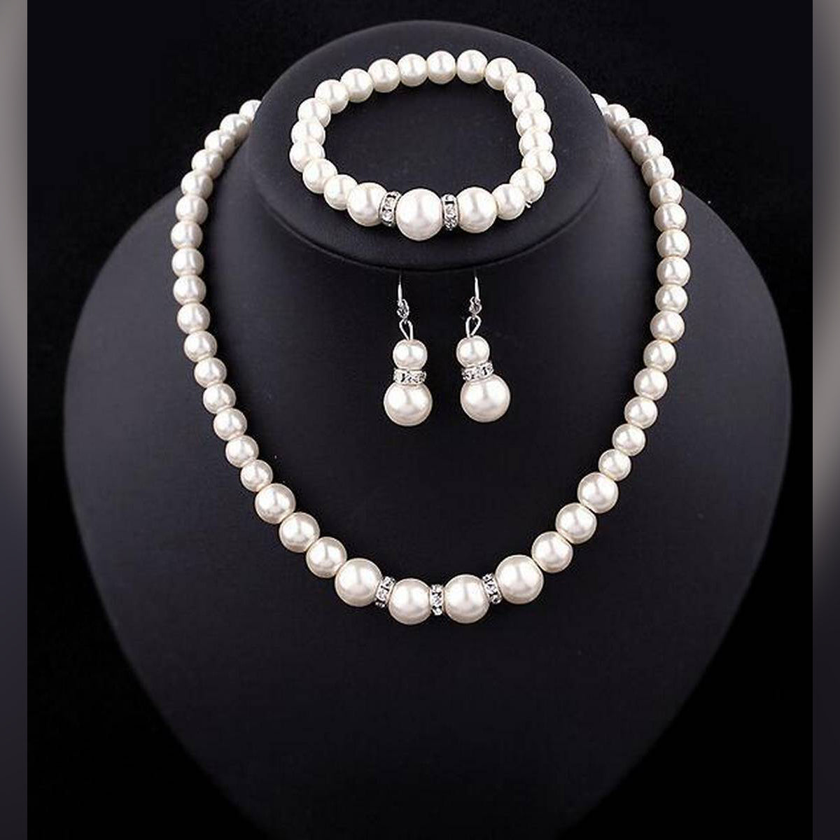 Classic Imitation Pearl Trendy Silver Plated Clear Crystal Bracelet Earring Necklace – Accessories Online in Pakistan | Ha...