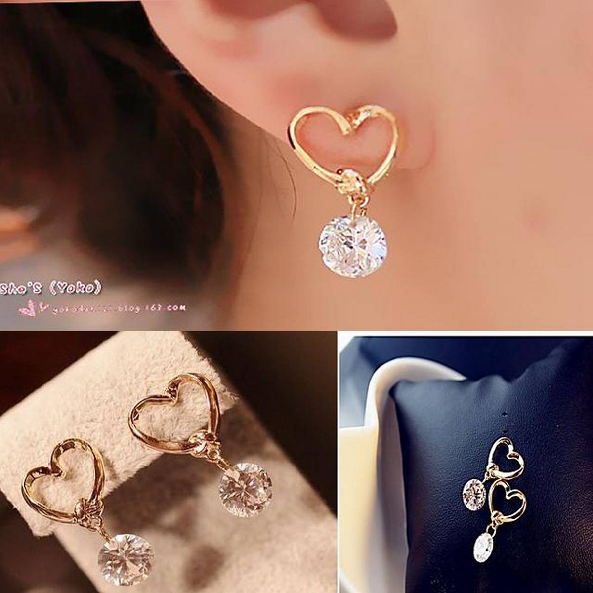 Korean Fashion Love Luxury Heart Charm Drop Pierced Earrings Zircon – Earrings Online in Pakistan | Hanaya