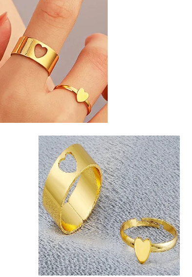 Adjustable Love Heart 2 Pieces Ring For Women Ring Jewelry Jewellery Girls Fashion – Accessories Online in Pakistan | Hanaya