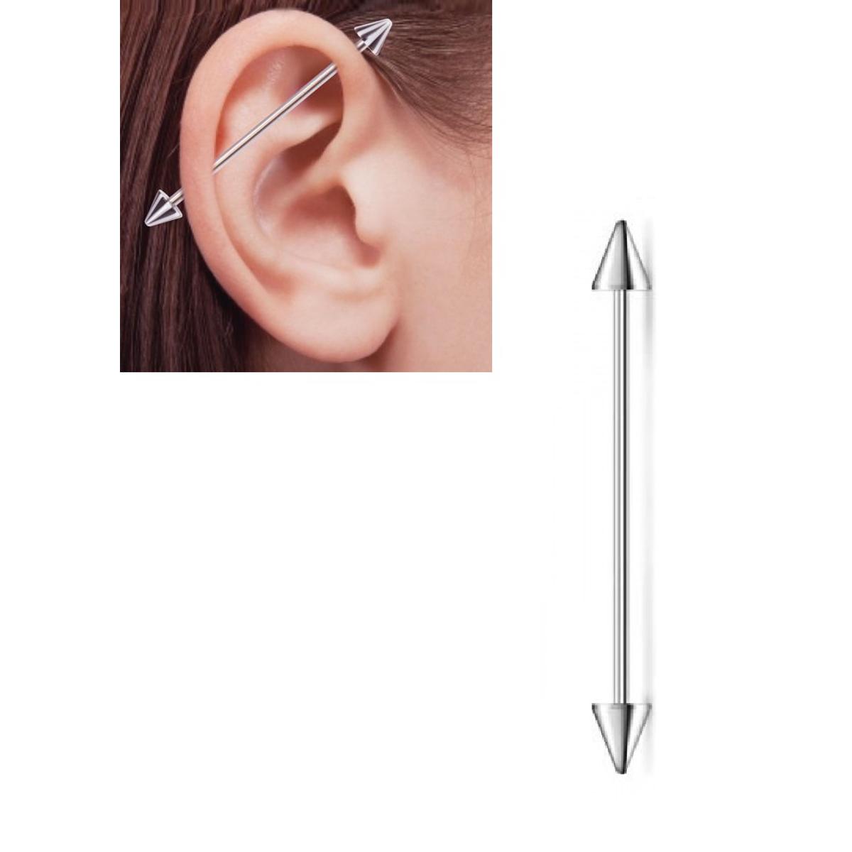 Thin 1.2mm (16G) Steel 38 mm Ear Plug Arrow Piercing Barbell Industrial Cartilage Ear Jewelry – Close Up – Accessories | H...