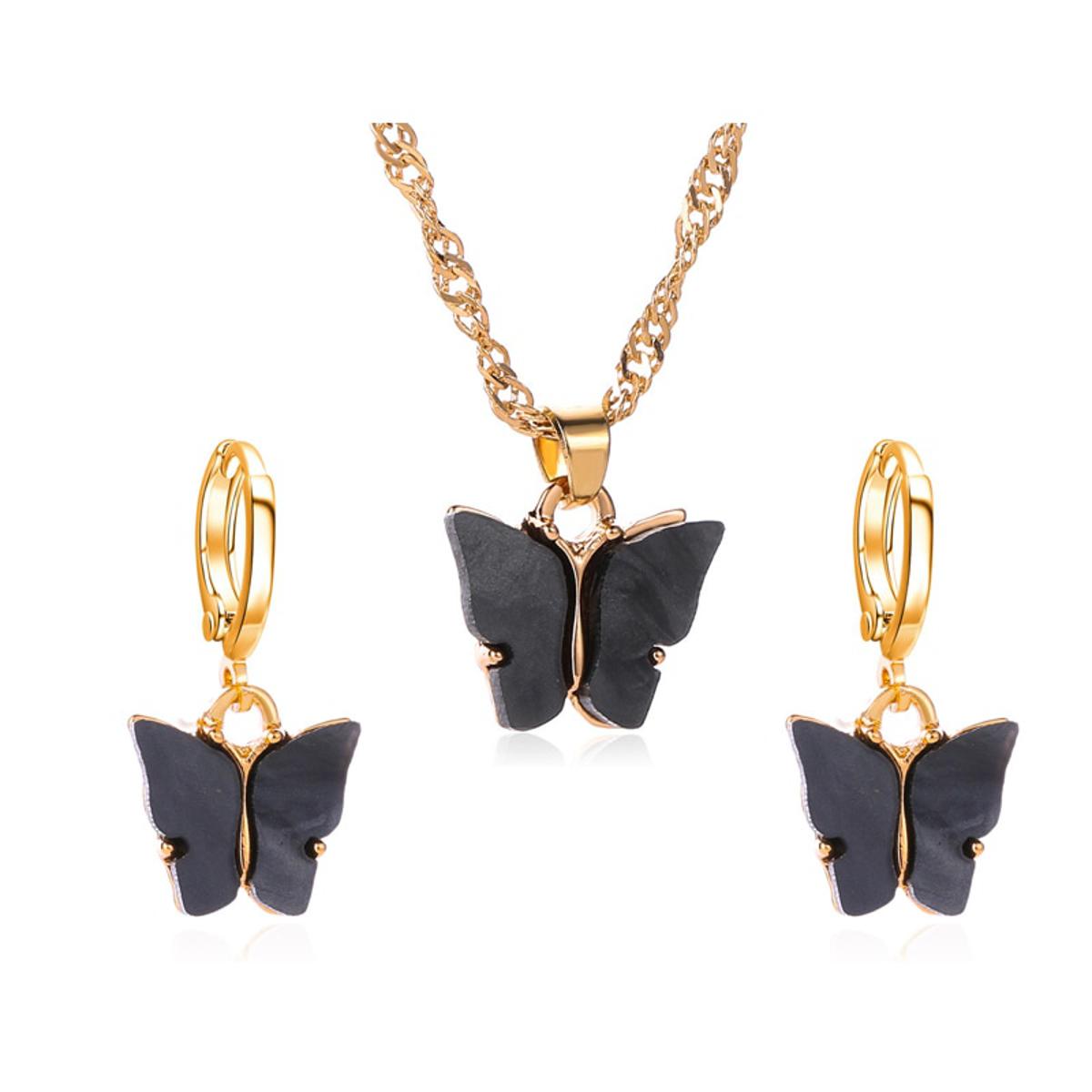 Trendy Classy Butterfly Design Crystal Crystal Earring & Necklace Jewelry Set – Accessories Online in Pakistan | Hanaya