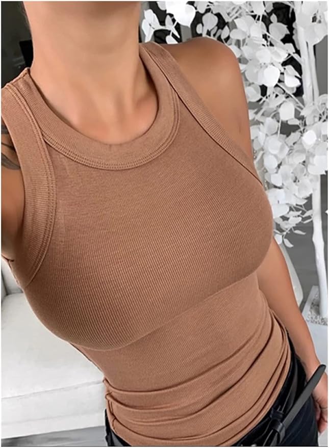 One Size Premium Quality Women Fishnet Bodycon Crop Top Ribbed Stretch Sleeveless One Size Fits All Trendy Slim Fit Party ...
