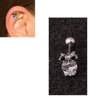 1 Piece Cartilage Helix Cz Crystal Owl Stud Tragus Ear Piercing Plug Crystal Earring – Image 2 of 2